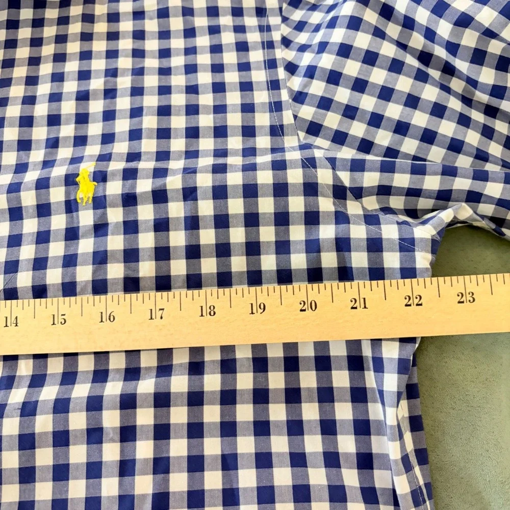 Polo Ralph Lauren Men's‎ L Non Iron Blue Gingham Plaid Check Button Down Shirt